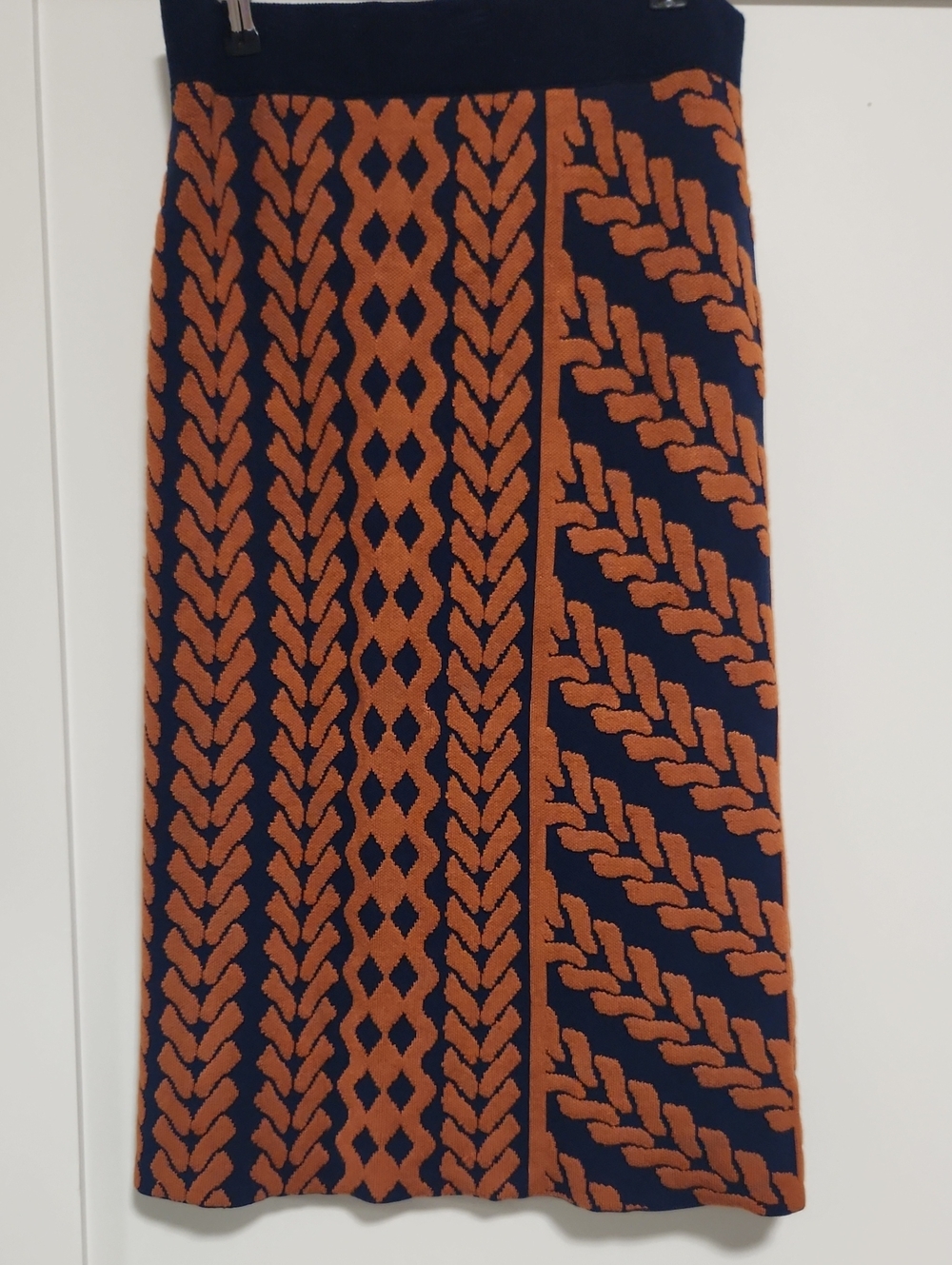 Anthropologie Maeve Orange & Navy Pattern Sweater Skirt